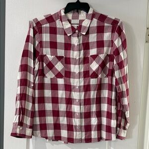 Caslon Burgundy and Cream Checkered Shirt Button Up size petite XL